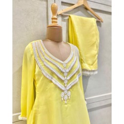 Beautiful handwork maslin silk suit